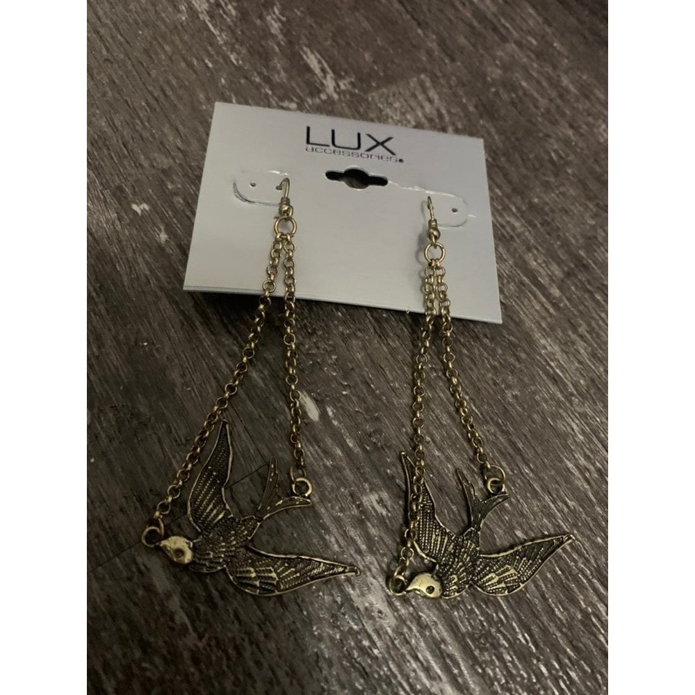 Lux‎ Bird Earrings Dangle Earrings Gold Metal NWT